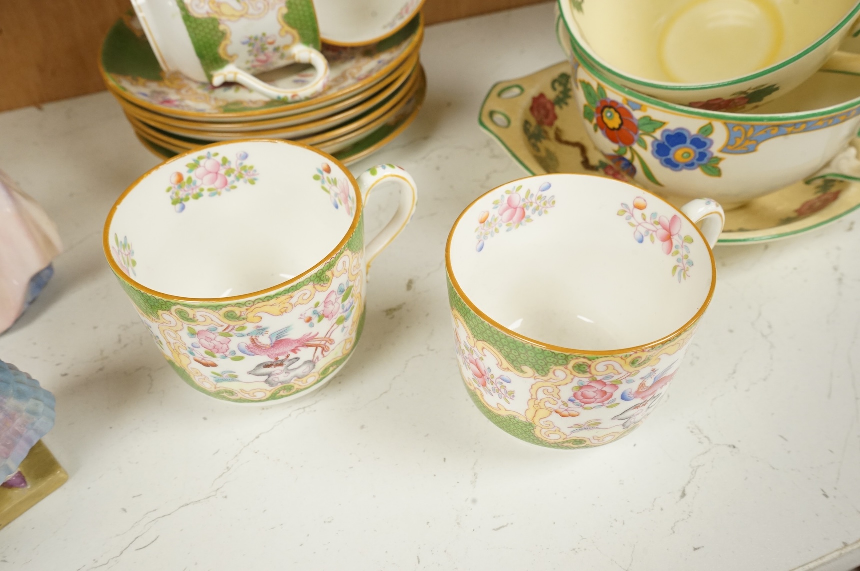 Five miniature Doulton figurines to include Chloe and Sweet Anne, together with Minton and Wedgwood teawares